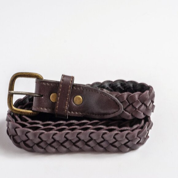 Brown Braided Faux Leather Belt Vintage 90s Never Worn - Picture 3 of 6